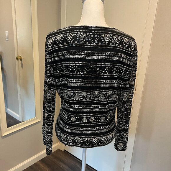 Jovani New York 100% Silk Black Beaded Formal Jacket with tie front, Size M/L? - Picture 12 of 16